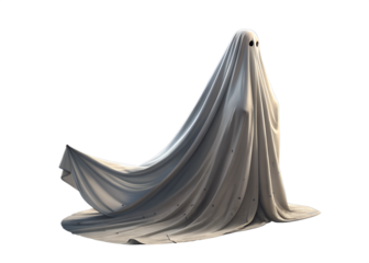 Spooky Ghost Figure Draped in White Sheet on Transparent Background