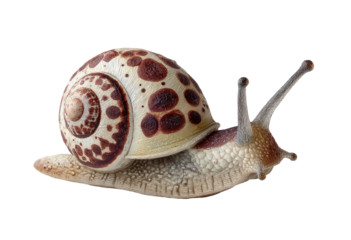 Close-up of a snail with intricate shell patterns