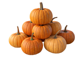 Pile of Orange Pumpkins Arranged in a Pyramid on Transparent Background