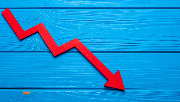 Minimalist graph with bold red arrow pointing downward, business risk, financial decline