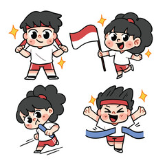 Happy Kids Celebrating Independence Day and Sport Competition Doodle illustration