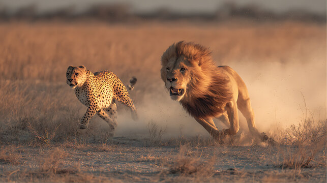 Bold lion chasing down a cheetah in an energy-filled sprint (2)