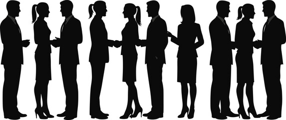 Business people silhouettes, professional handshake, corporate team, business meeting, communication, partnership, teamwork, collaboration, office staff, career concept, success