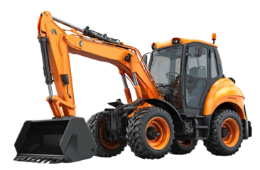 Orange compact excavator in profile view