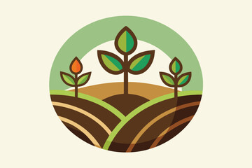 Organic Farming Growth Emblem With Sprouts And Hills