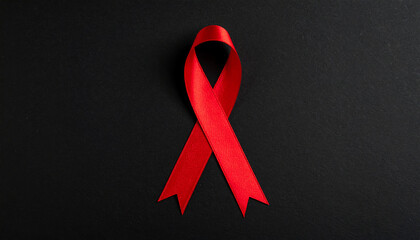 Silk red awareness ribbon on black backdrop. HIV, AIDS, Heart Disease, Substance Abuse Awareness