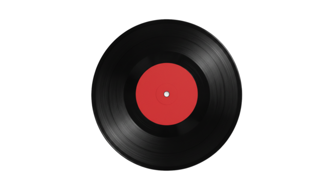 vinyl record 12'' red label, realistic photography isolated png on transparent background for graphic design
