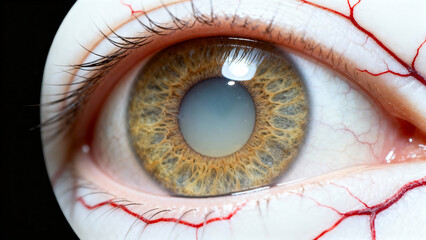 A human eye affected by glaucoma, often called "blue water" due to the hazy, purple appearance of the glaucoma-affected optic disc. 