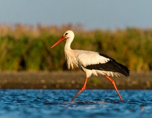 White stork wading in shallow water (1)