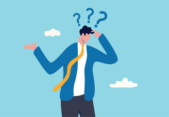 Memory loss, forget things to do or dementia cannot remember anything, confusing brain problem or cognitive illness concept, confused businessman in trouble losing memory thinking what he forget.