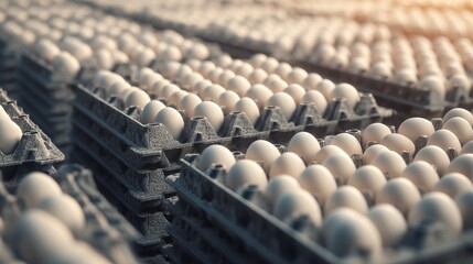 Obraz premium Stacked Cardboard Egg Trays Filled with Fresh Eggs, Farm Fresh Produce.