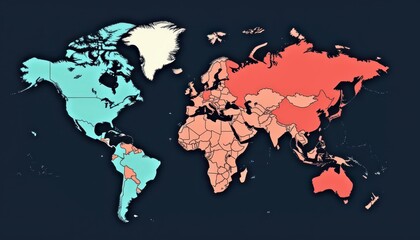 Fototapeta premium Colorful world map, a vibrant depiction of global geography for educational exploration and visual learning