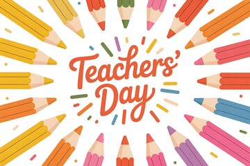 Bright teachers day celebration with colorful pencils and confetti art
