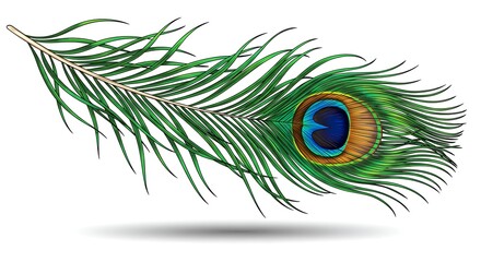 Obraz premium Detailed peacock feather illustration against white background
