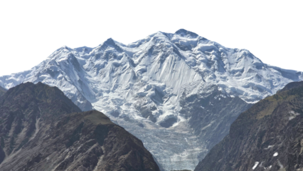 Rakaposhi Mountain in Gilgit Isolated on a White Background with Copy Text Space. Majestic Landscape Element for Travel Posters, Cultural Themes, and Nature-Inspired Designs. PNG File
