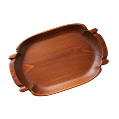 Rustic, hand-carved mahogany oval wooden serving tray, natural grain, transparent background, soft overhead light, sharp macro focus. Home hospitality concept.