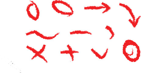 Roughly Drawn Red Marks An Assortment of Shapes Arrows and Symbols for Emphasis or Decoration in a Graphic Design