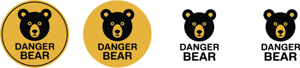 Danger Bear Warning Signs Set Vector Illustration Black and Yellow