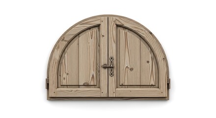 Rustic Wooden Door with Arched Top, Isolated on White Background.