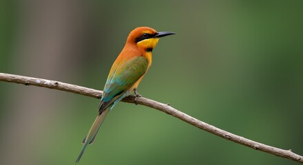 Obraz premium Colorful bird perched on a branch against blurred green background