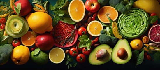 fresh_produce, variety_of_fruits, healthy_vegetables, vibrant_colors, organic_food, balanced_diet, assortment_of_greens, nutritious_ingredients, culinary_bounty, seasonal_harvest
