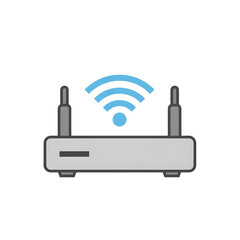A simple, clean illustration of a wireless router with two antennas and a Wi-Fi signal emanating from it.