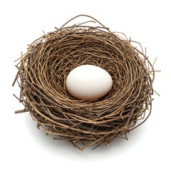 Egg Nest on White Background Isolated Overhead Shot