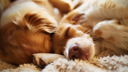 Dogs Sleeping Images, Showing scenes of dogs sleeping curled up on sofas, lying on carpets, nesting in dog beds, and snuggling with owners. Suitable for pet daily record matching images, pet product 