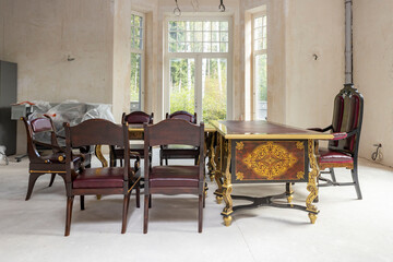 wooden table and chair