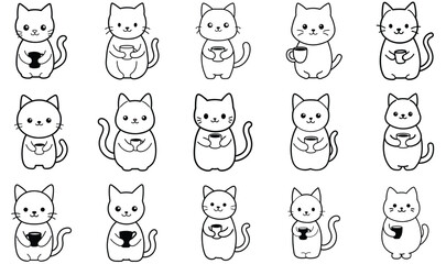 Charming collection of adorable kawaii style cartoon cats in various poses and actions