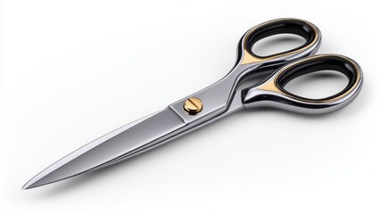 Obraz premium Elegant pair of scissors ready for crafting, showcasing shine and precision against a clean white backdrop, ideal for creative projects and design activities