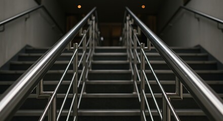 Obraz premium Staircase with metal railings leading upwards inside a building