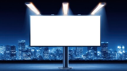 Bright urban scene features a large illuminated billboard against a night city skyline, inviting creative minds to bring it to life with imagination