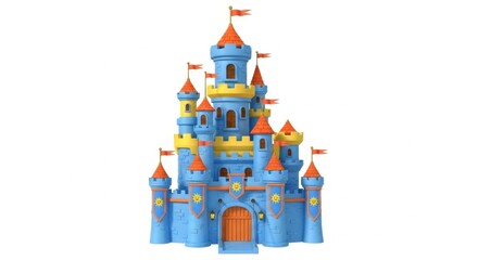 Colorful Toy Castle Bright Blue Yellow Red Flags for Children's Playroom or Nursery