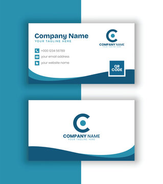 Clean White and Blue Business Card Template with Modern Wave Design and Minimalist Layout