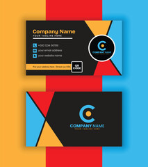 Abstract Colorful Business Card Template with Bold Geometric Shapes in Red, Blue, and Yellow