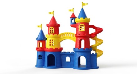 Colorful Plastic Castle Playset with Spiral Slide in Bright Primary Colors for Children's Indoor and Outdoor Fun