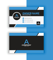 Bold Corporate Business Card Template in Black, Blue, and White with Strong Geometric Design and QR Code
