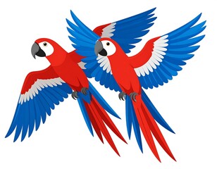 Vibrant macaws in flight showcasing tropical colors