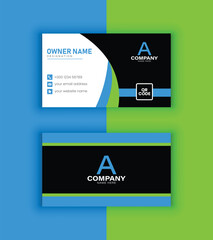 Clean and Minimalist Business Card Template in Black, White, Blue, and Green with Curved Design Element