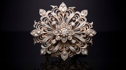 A photo of a silver filigree brooch. ,