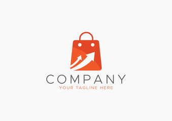 Vibrant E-commerce Sales Growth Logo with Orange Shopping Bag and Upward Arrow for Retail Success