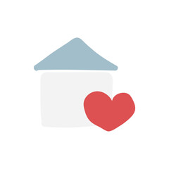 Cute Home Icon with Heart Symbol of Love, Family, and a Happy Place to Live In