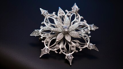 A photo of a silver filigree brooch.
