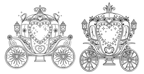 Vector art of detailed illustration of a fairytale carriage, , perfect for coloring book or design element