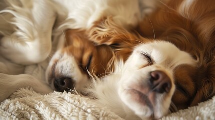 Dogs Sleeping Images, Showing scenes of dogs sleeping curled up on sofas, lying on carpets, nesting in dog beds, and snuggling with owners. Suitable for pet daily record matching images, pet product 