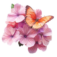 Butterfly and Bloom: Delicate orange-winged butterfly delicately poised on vibrant pink blooms, a celebration of nature's artistry in vivid detail.
