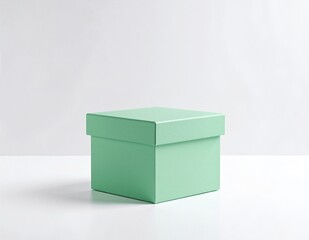 Fototapeta premium A vibrant green box with a slightly ajar lid, revealing a glimpse of its interior. The box's smooth surface reflects light, adding depth to its color.