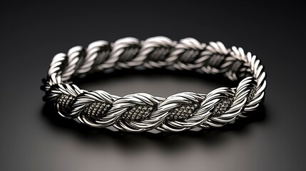 A photo of a silver rope bracelet. ,