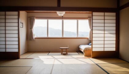 Serene Japanese Room with Shoji Screens and Natural Light